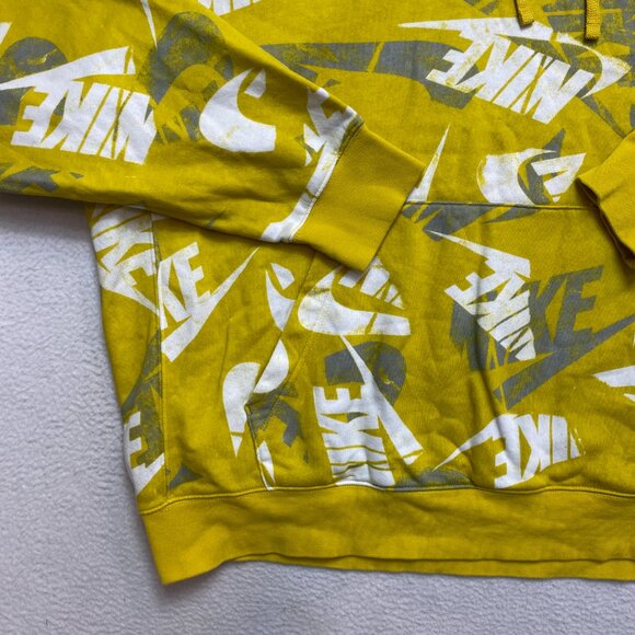 Nike Hoodie Mens 2XL Yellow White All Over Print Swoosh Pullover Sweatshirt - Picture 4 of 11